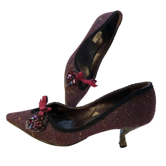 Prada Tweed Jewel Embellished Kitten Heel Pumps / Heels SZ 40 /US SZ10 Gorgeous! - Picture 4 of 11